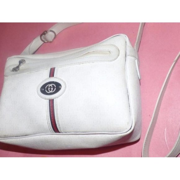 Gucci Vintage Boxy Top Zip Crossbody White Leather Small G Logo Print Coated - Picture 4 of 5